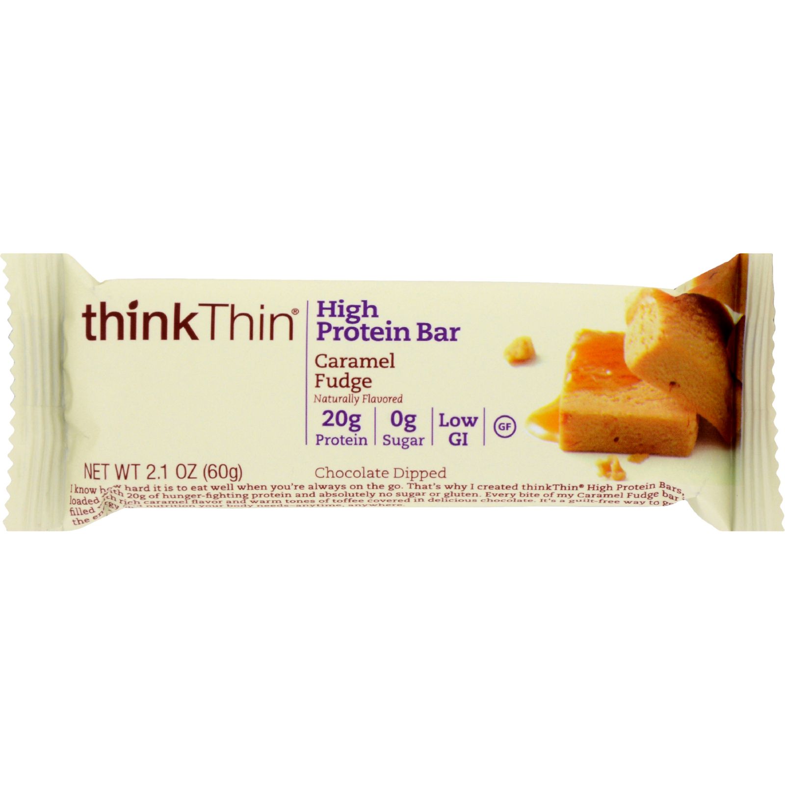 Think Products thinkThin High Protein Bar - Caramel Fudge - 2.1 oz - Case o...